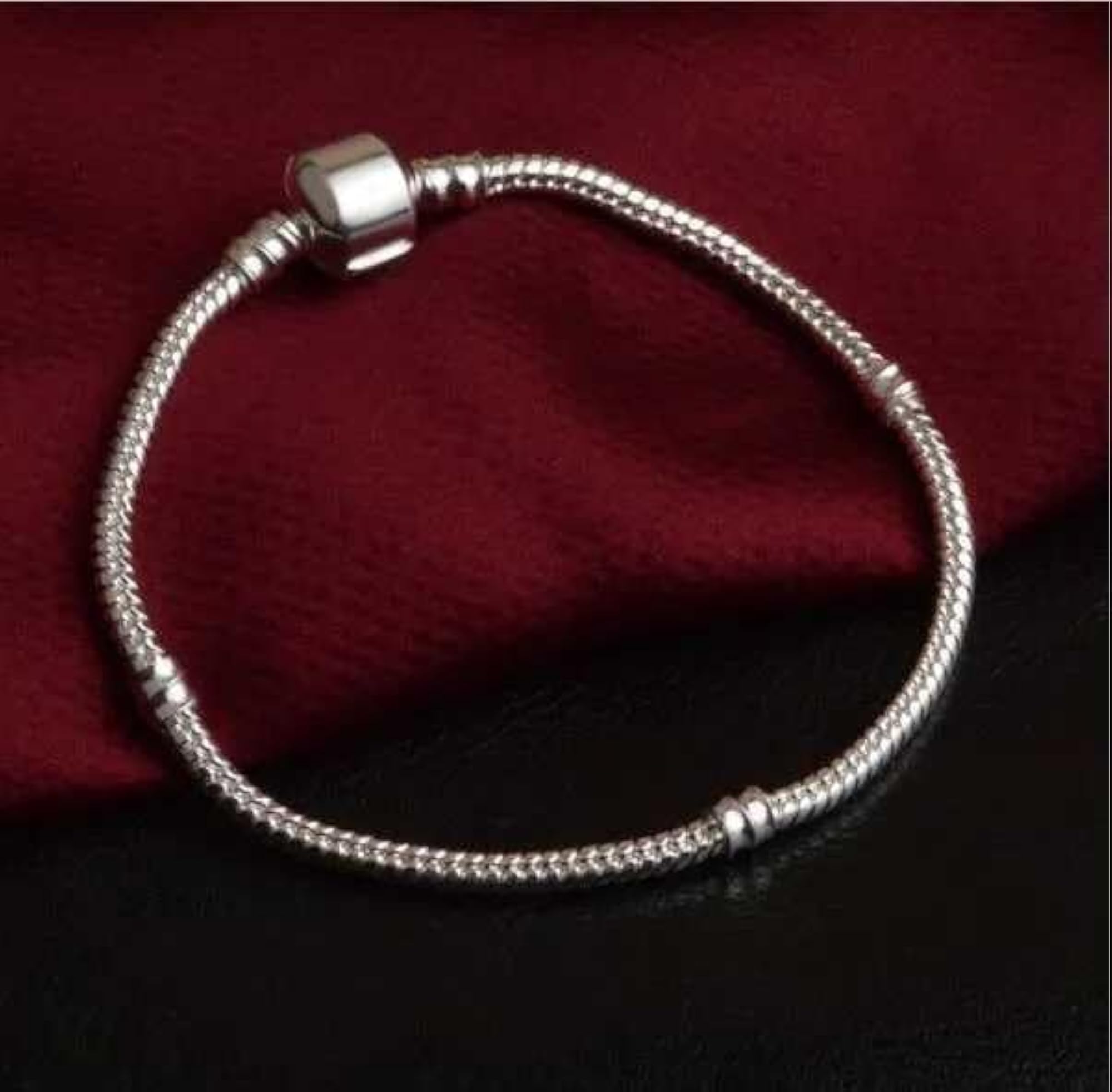 Women's Plated Snake Chain with Bangle Fit Bead Bracelet